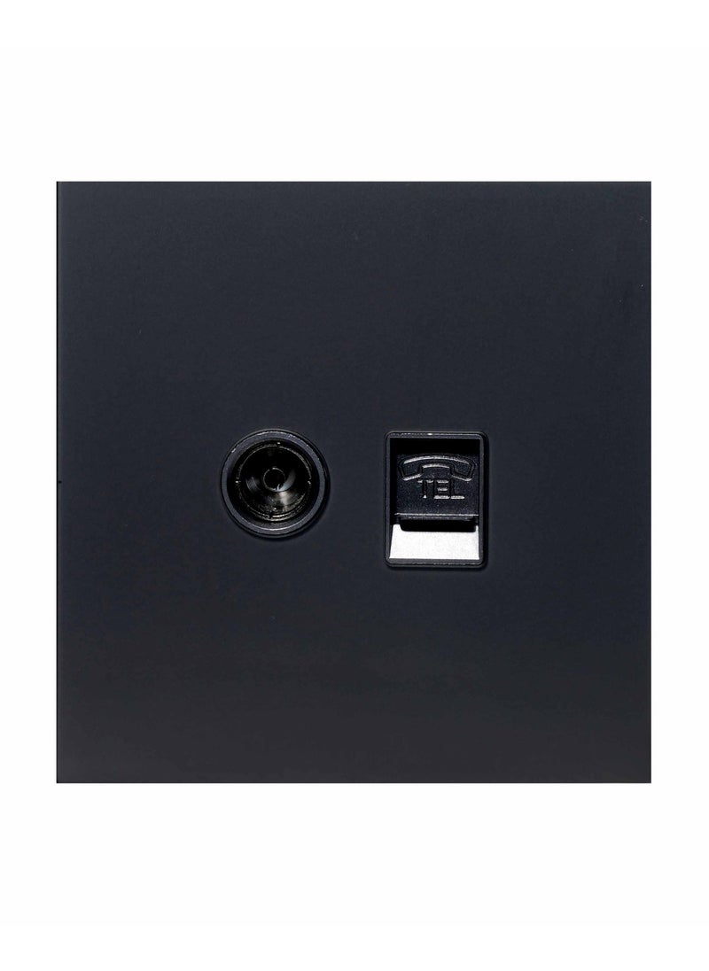 Donmarco - TV + TEL Socket – Ultra Thin Plastic, Dual Function Television and Telephone Port , Fire-Resistant Electric Outlet , 3-Year Warranty (Matt Black) - Image 1