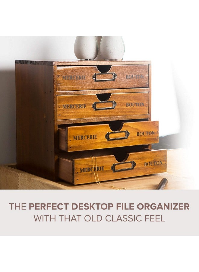 Primo Supply Vintage Aged Look Home Office Desk Organizer with 4 Drawers - Rustic Dresser - Wooden Storage Box Desktop Storage - Decorative Boxes with Lids for School & Office Supplies - Stackable Daily Storage - Image 4