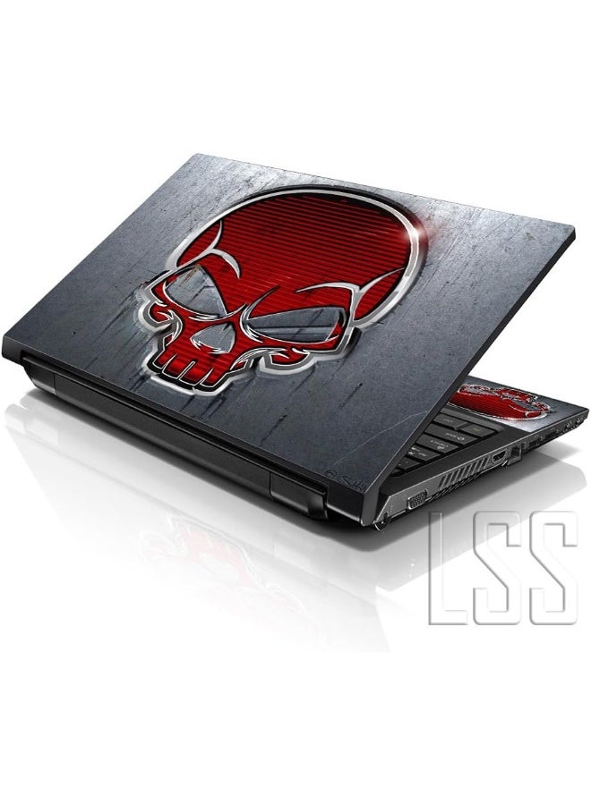 LSS 15 15.6 Inches Laptop Notebook Skin Sticker with 2 Wrist Pads - Reusable Cover Protector Vinyl Sticker Cover Decal Fits 13" - 16" HP Asus Acer Samsung - Red Skull Pattern - Image 1