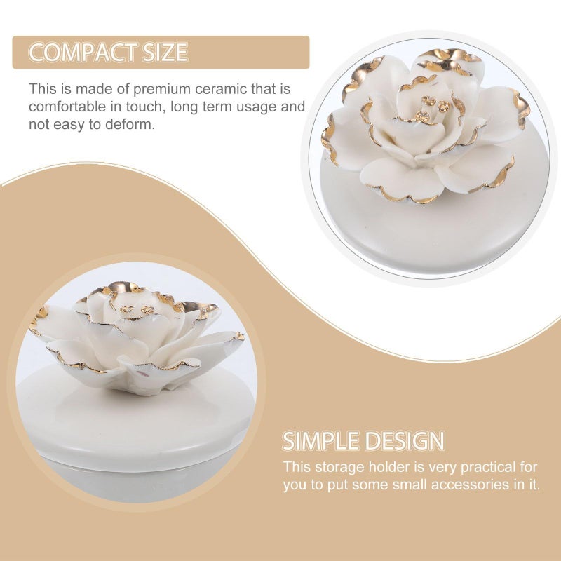 Ceramic Jewelry Storage Box with Lid Round Floral Small Organizer Handcrafted - Image 4