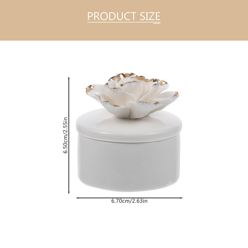 Ceramic Jewelry Storage Box with Lid Round Floral Small Organizer Handcrafted - Image 3