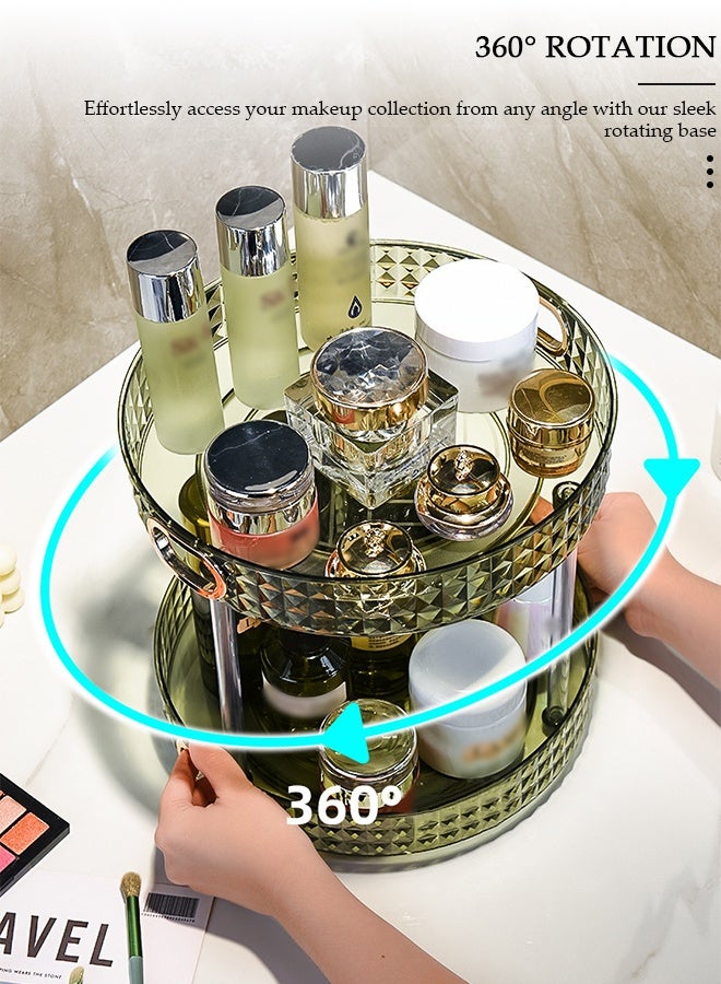 DUNISO منظم مكياج دوار بزاوية 360°، حامل مكياج دوار بطبقتين للحمام، رف تخزين مستحضرات التجميل بسعة كبيرة، يناسب مستحضرات التجميل، العطور، والعناية بالبشرة - Image 3
