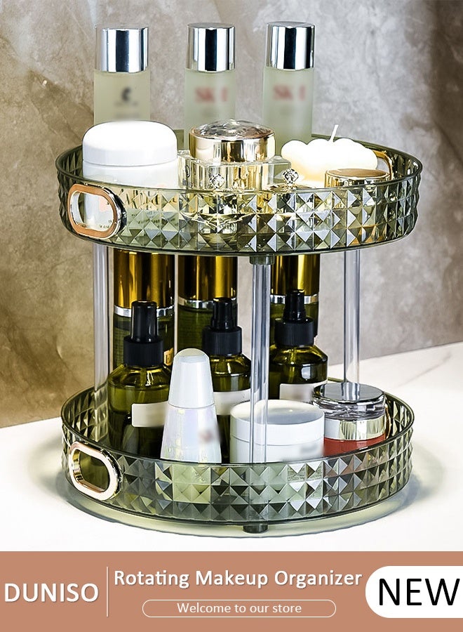 DUNISO منظم مكياج دوار بزاوية 360°، حامل مكياج دوار بطبقتين للحمام، رف تخزين مستحضرات التجميل بسعة كبيرة، يناسب مستحضرات التجميل، العطور، والعناية بالبشرة - Image 1