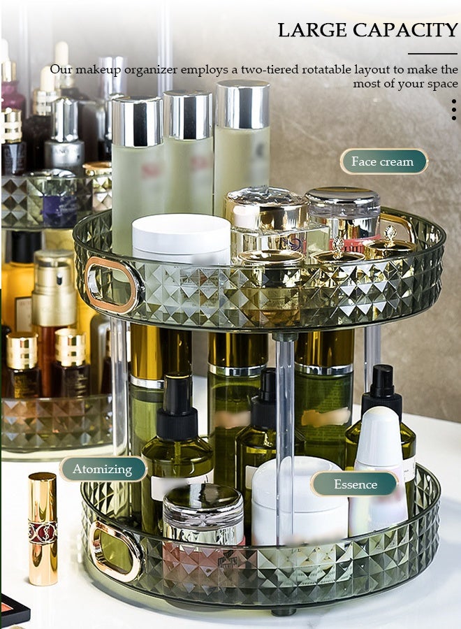 DUNISO منظم مكياج دوار بزاوية 360°، حامل مكياج دوار بطبقتين للحمام، رف تخزين مستحضرات التجميل بسعة كبيرة، يناسب مستحضرات التجميل، العطور، والعناية بالبشرة - Image 4