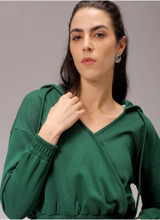 مرفوعة Women Regular Fit Solid Wrap Sweatshirt