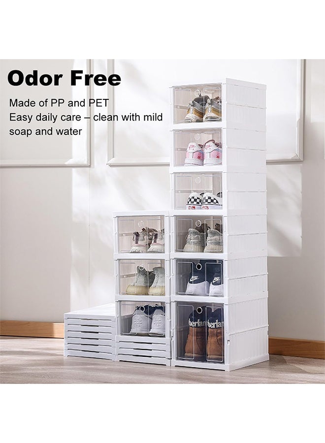 XiuWoo 6 Tier Plastic Foldable Shoe Cabinet Plastic Shoes Box with Translucent Doors Foldable Storage Box  Portable Modular Shoe Storage Organizer Shoes Rack Organizer for Closet Plastic White - Image 4
