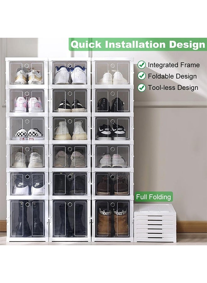 XiuWoo 6 Tier Plastic Foldable Shoe Cabinet Plastic Shoes Box with Translucent Doors Foldable Storage Box  Portable Modular Shoe Storage Organizer Shoes Rack Organizer for Closet Plastic White - Image 5