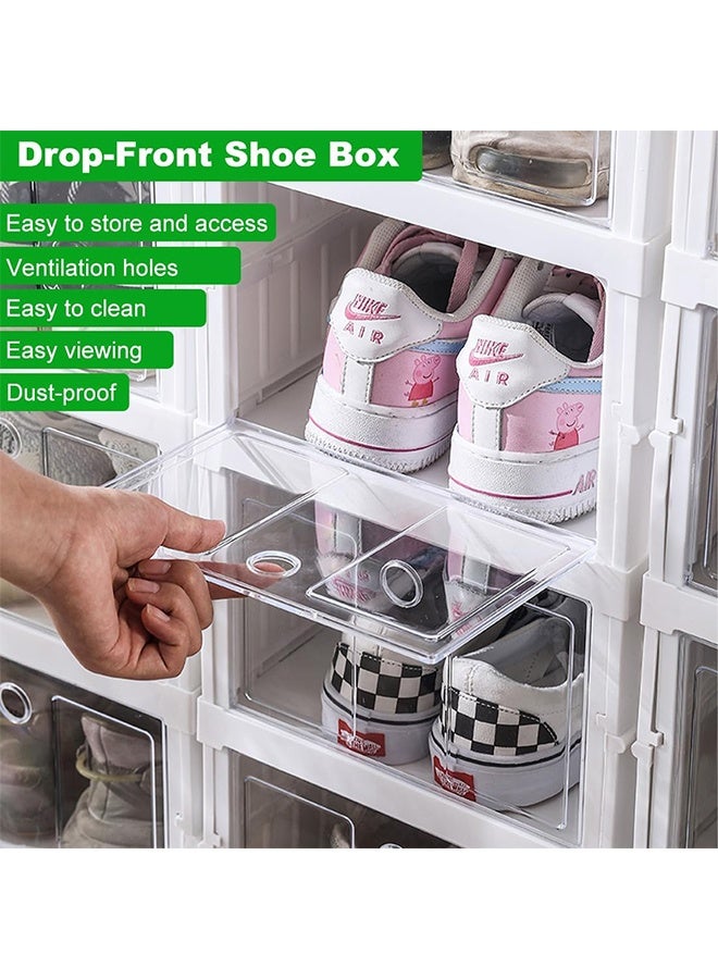 XiuWoo 6 Tier Plastic Foldable Shoe Cabinet Plastic Shoes Box with Translucent Doors Foldable Storage Box  Portable Modular Shoe Storage Organizer Shoes Rack Organizer for Closet Plastic White - Image 3