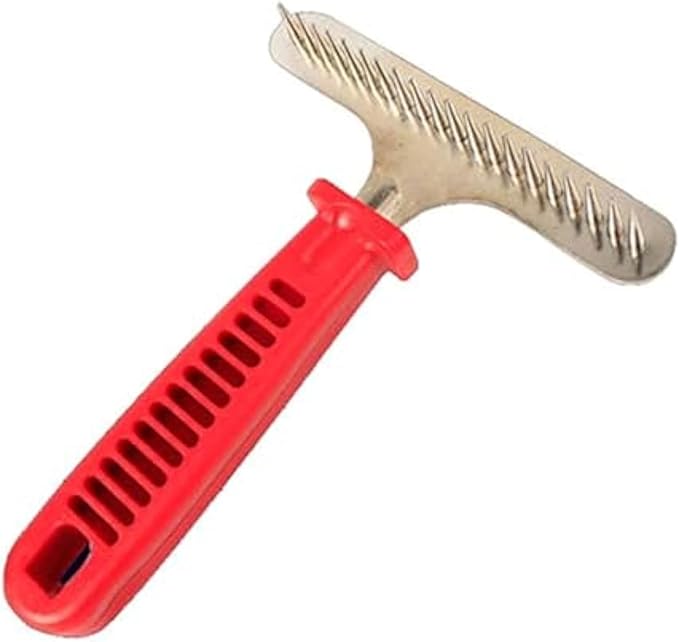 Professional Dog Grooming Rake Tool - Stainless Steel Undercoat Rake for De-matting & De-shedding, Ergonomic Red Handle