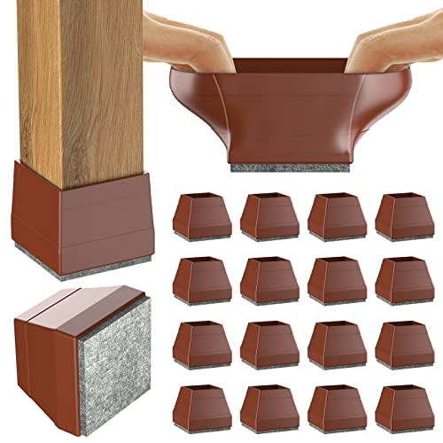 CHWM Square Chair Leg Protectors for Hardwood Floors, 16 Pcs Silicone Felt Furniture Leg Cover,(Brown 1 1/2"). - Image 1