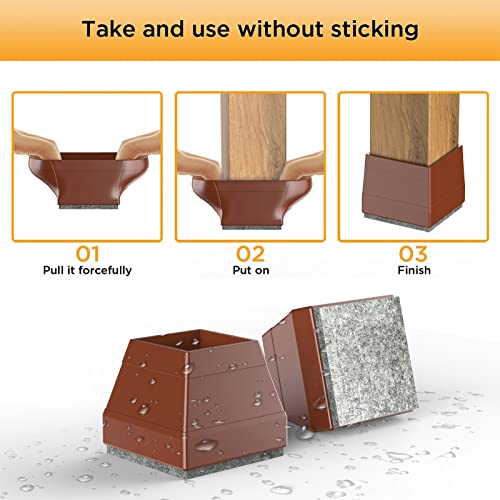 CHWM Square Chair Leg Protectors for Hardwood Floors, 16 Pcs Silicone Felt Furniture Leg Cover,(Brown 1 1/2"). - Image 3