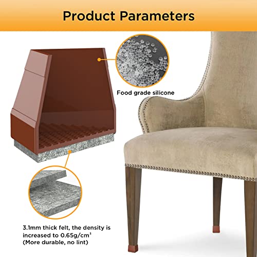CHWM Square Chair Leg Protectors for Hardwood Floors, 16 Pcs Silicone Felt Furniture Leg Cover,(Brown 1 1/2"). - Image 4