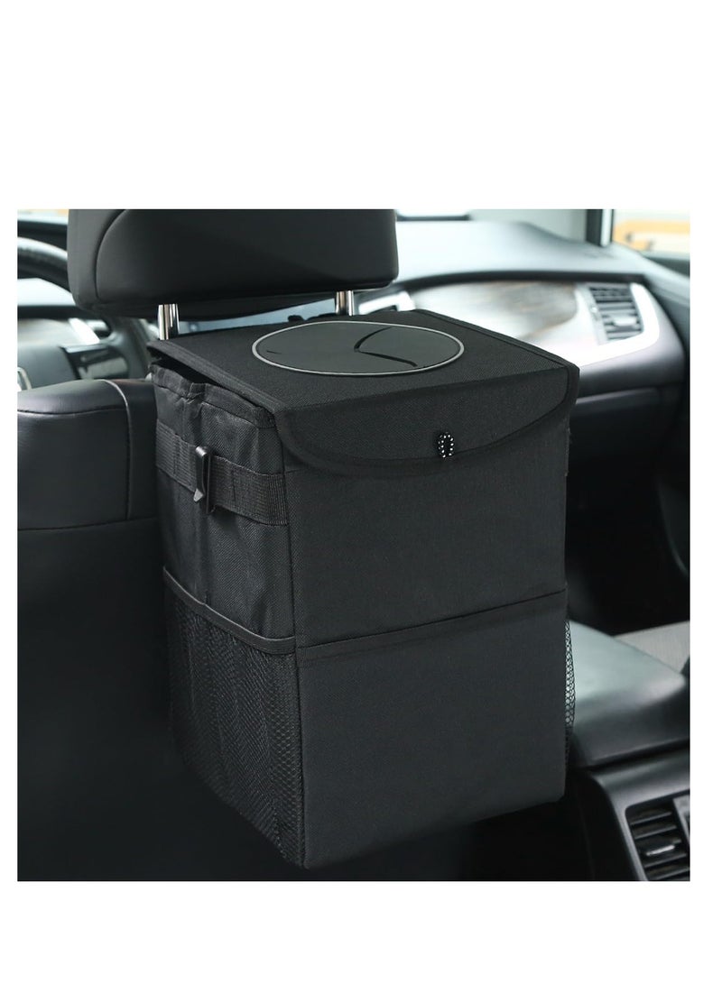 ECVV ECVV Car Trash Can with Lid, Automotive Trash Bin, Leak-Proof Back Seat Garbage Bag, Oxford Cloth Vehicle Container, Foldable Hanging Auto Organizer with Storage Pockets-Black  - Image 1