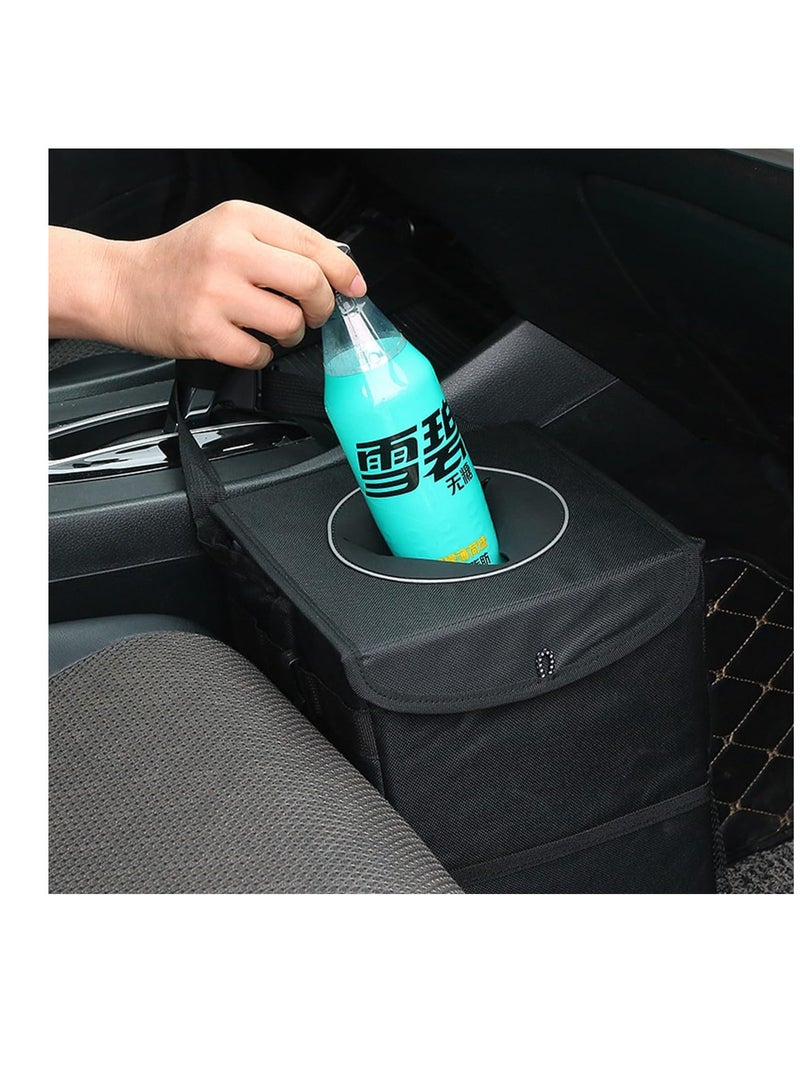 ECVV ECVV Car Trash Can with Lid, Automotive Trash Bin, Leak-Proof Back Seat Garbage Bag, Oxford Cloth Vehicle Container, Foldable Hanging Auto Organizer with Storage Pockets-Black  - Image 2