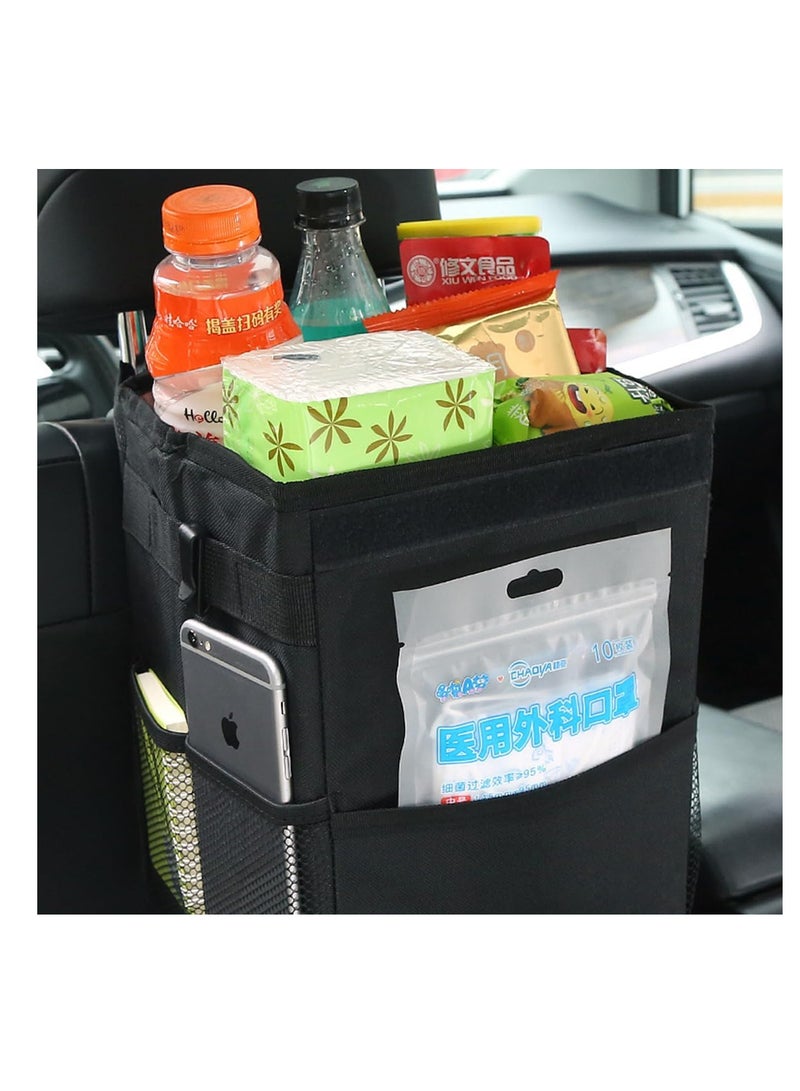 ECVV ECVV Car Trash Can with Lid, Automotive Trash Bin, Leak-Proof Back Seat Garbage Bag, Oxford Cloth Vehicle Container, Foldable Hanging Auto Organizer with Storage Pockets-Black  - Image 3