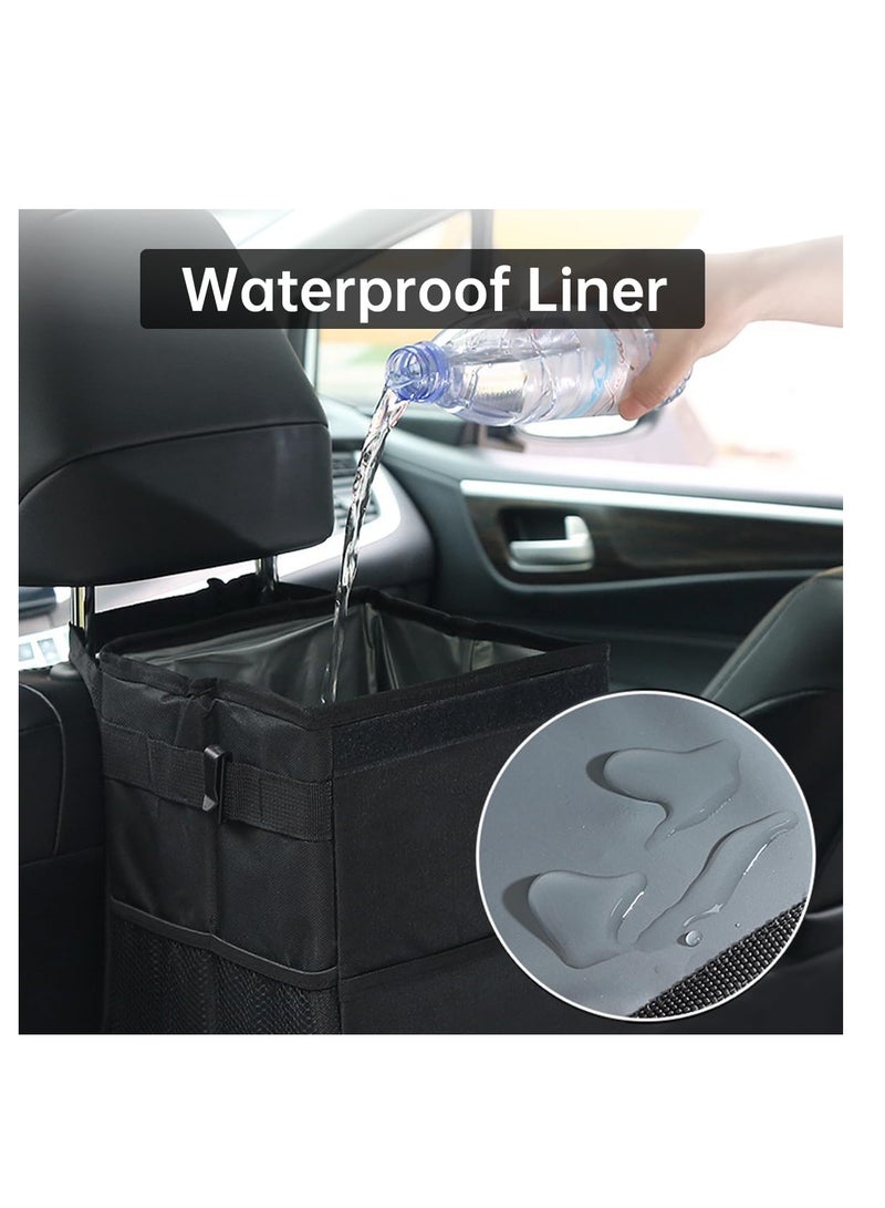 ECVV ECVV Car Trash Can with Lid, Automotive Trash Bin, Leak-Proof Back Seat Garbage Bag, Oxford Cloth Vehicle Container, Foldable Hanging Auto Organizer with Storage Pockets-Black  - Image 4