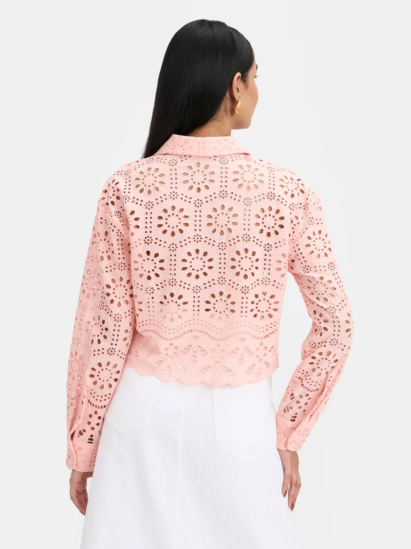 Virgio  Embroidered Cotton Schiffli Boxy Shirt for Women for Women | Best Price UAE