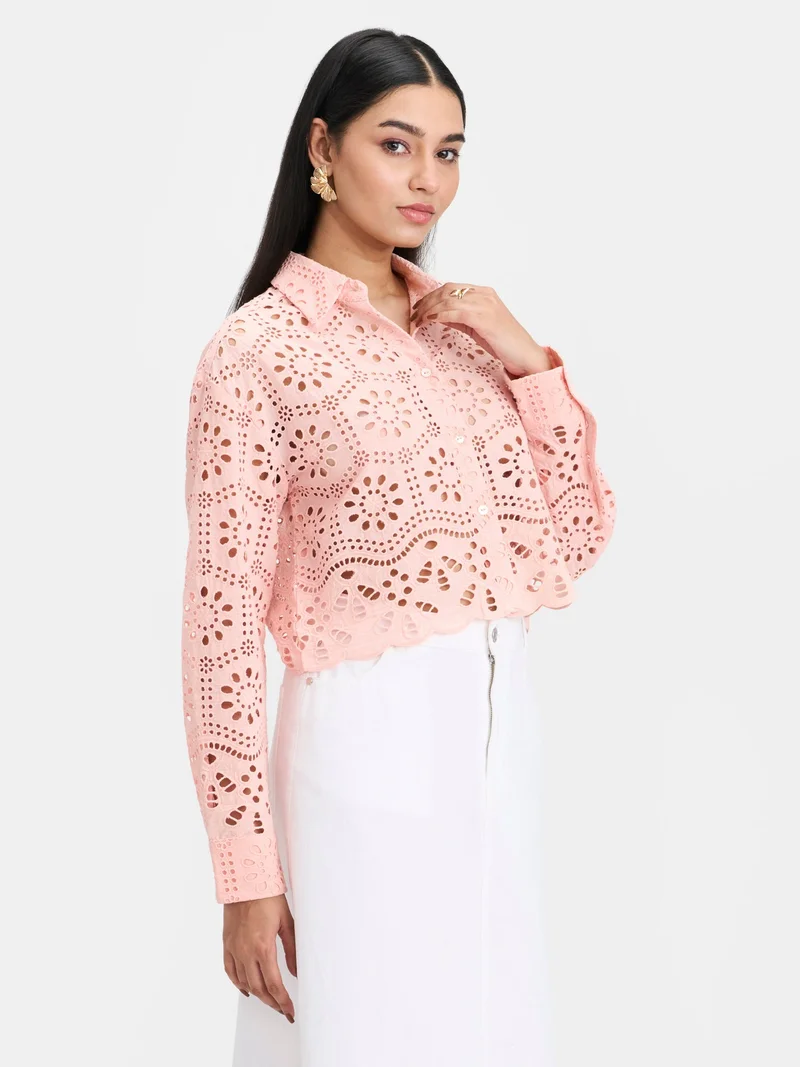 Virgio  Embroidered Cotton Schiffli Boxy Shirt for Women for Women | Best Price UAE