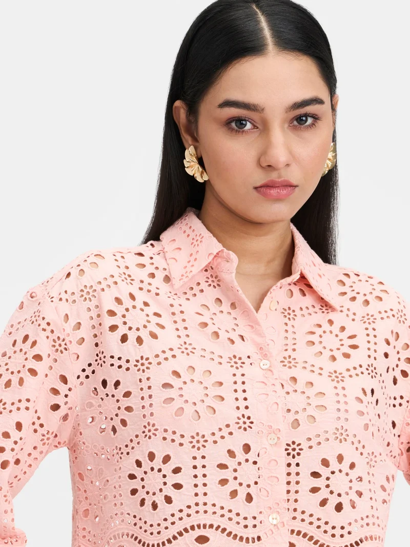 Virgio  Embroidered Cotton Schiffli Boxy Shirt for Women for Women | Best Price UAE