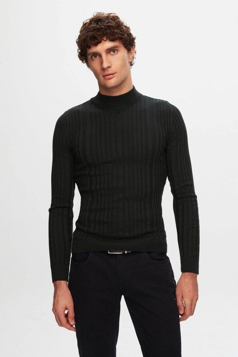 D'S DAMAT Slim Fit Khaki Corduroy Cotton Blend Half Turtleneck Slim Fit Body-hugging Knitwear Sweater 5HF06ORT64100  - Image 1