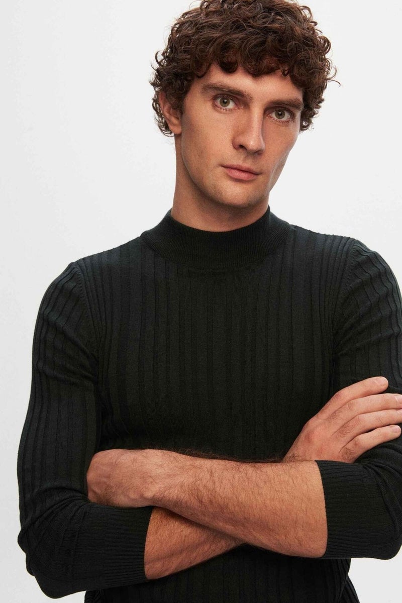 D'S DAMAT Slim Fit Khaki Corduroy Cotton Blend Half Turtleneck Slim Fit Body-hugging Knitwear Sweater 5HF06ORT64100  - Image 3