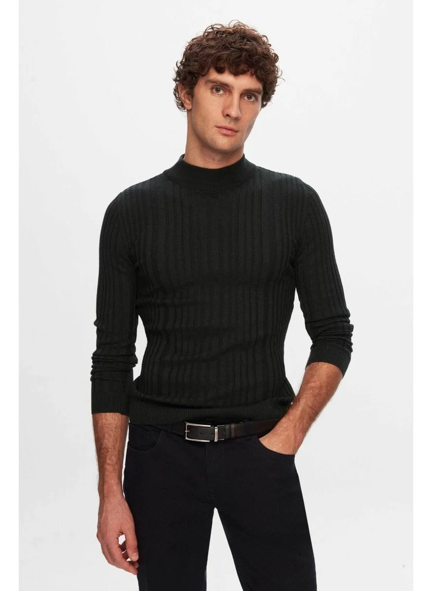دي أس دامات Slim Fit Khaki Corduroy Cotton Blend Half Turtleneck Slim Fit Body-hugging Knitwear Sweater 5HF06ORT64100