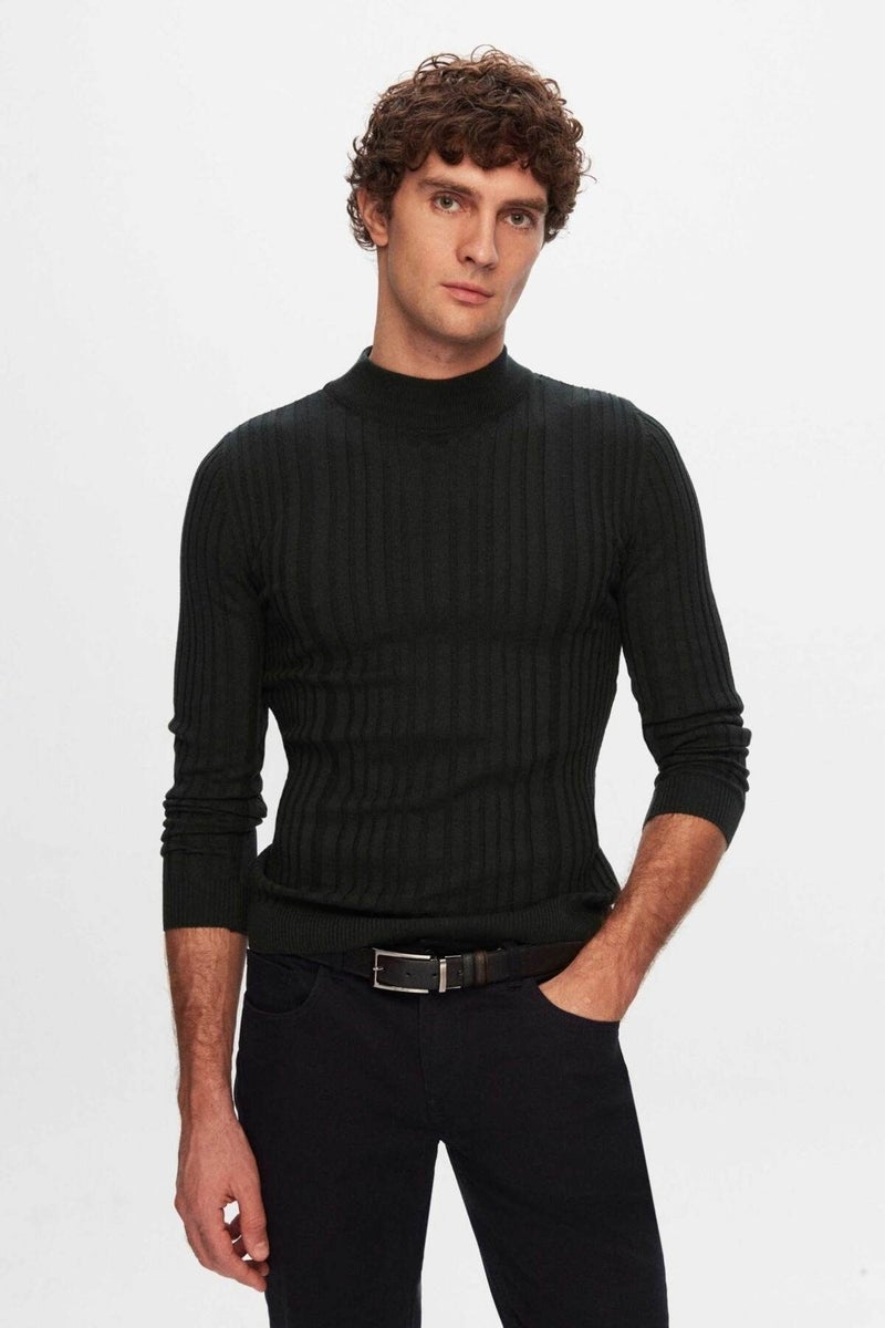D'S DAMAT Slim Fit Khaki Corduroy Cotton Blend Half Turtleneck Slim Fit Body-hugging Knitwear Sweater 5HF06ORT64100  - Image 2