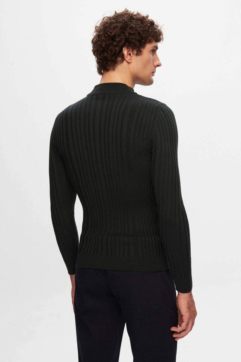 D'S DAMAT Slim Fit Khaki Corduroy Cotton Blend Half Turtleneck Slim Fit Body-hugging Knitwear Sweater 5HF06ORT64100  - Image 4