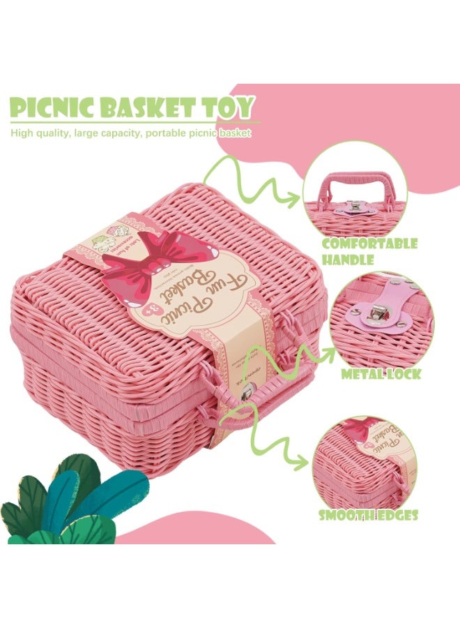 LBMT ألعاب طعام المطبخ التظاهرية مع سلة منسوجة،لعبة شاي بعد الظهر التظاهرية،مجموعات طعام اللعب للأطفال،مجموعة حفلات شاي بعد الظهر الصغيرة،لعبة ألعاب شاي الحفلات الهدايا للأطفال الصغار من سن 3 إلى 12 عامًا (وردي) - Image 3