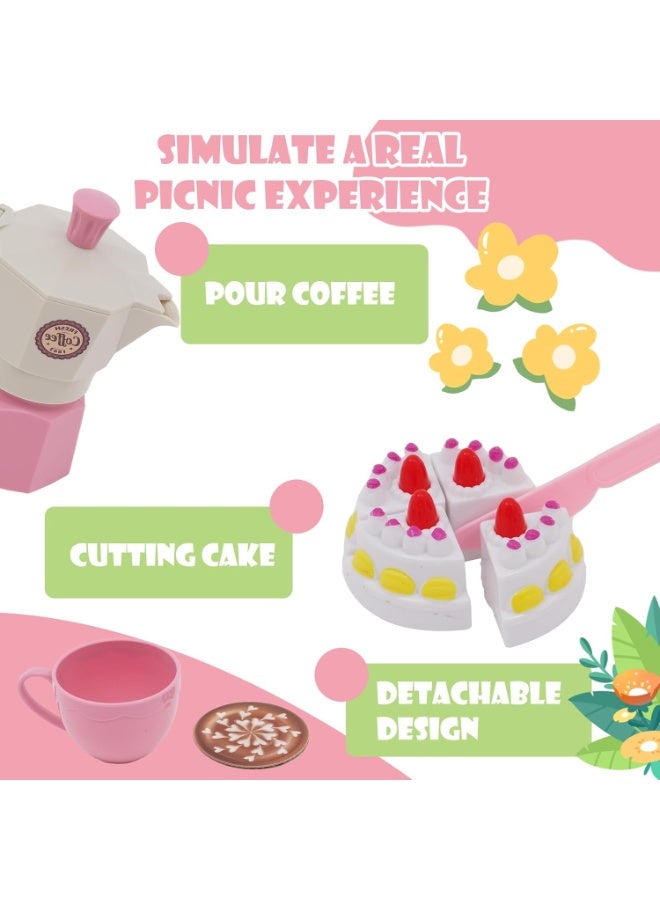 LBMT ألعاب طعام المطبخ التظاهرية مع سلة منسوجة،لعبة شاي بعد الظهر التظاهرية،مجموعات طعام اللعب للأطفال،مجموعة حفلات شاي بعد الظهر الصغيرة،لعبة ألعاب شاي الحفلات الهدايا للأطفال الصغار من سن 3 إلى 12 عامًا (وردي) - Image 4