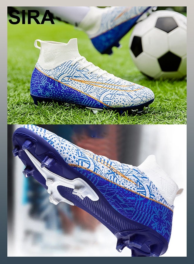 SIRA Men's High-Top Soccer Cleats - White Football Shoes with TPU Long Studs | Ankle Support | Breathable Mesh | For Training & Competitive Matches (FG/AG Compatible) - Image 2