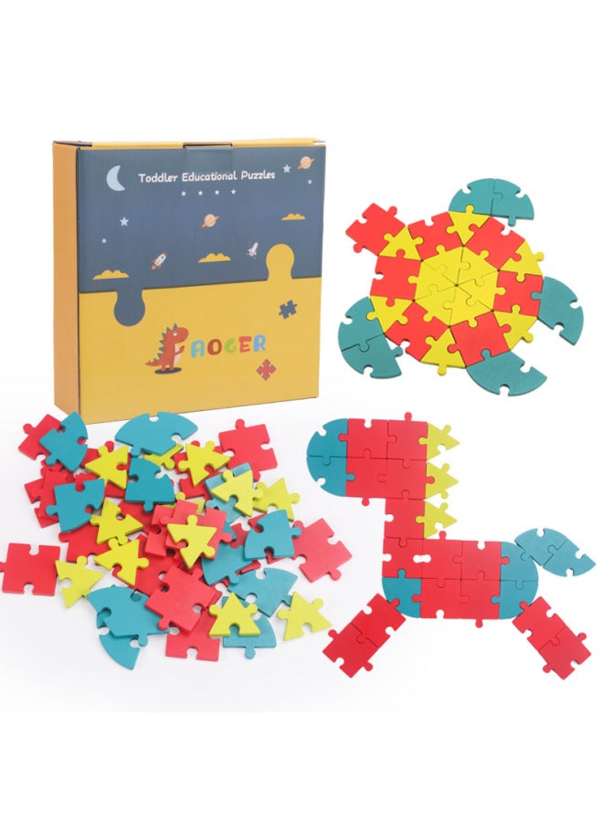 40 قطعة أحجية إبداعية قابلة للتغيير للأطفال، ألغاز التعليم المبكر، شكل هندسي قابل للتغيير، ألعاب خشبية تفاعلية بين الوالدين والطفل، اللون: أحجية إبداعية - Image 2