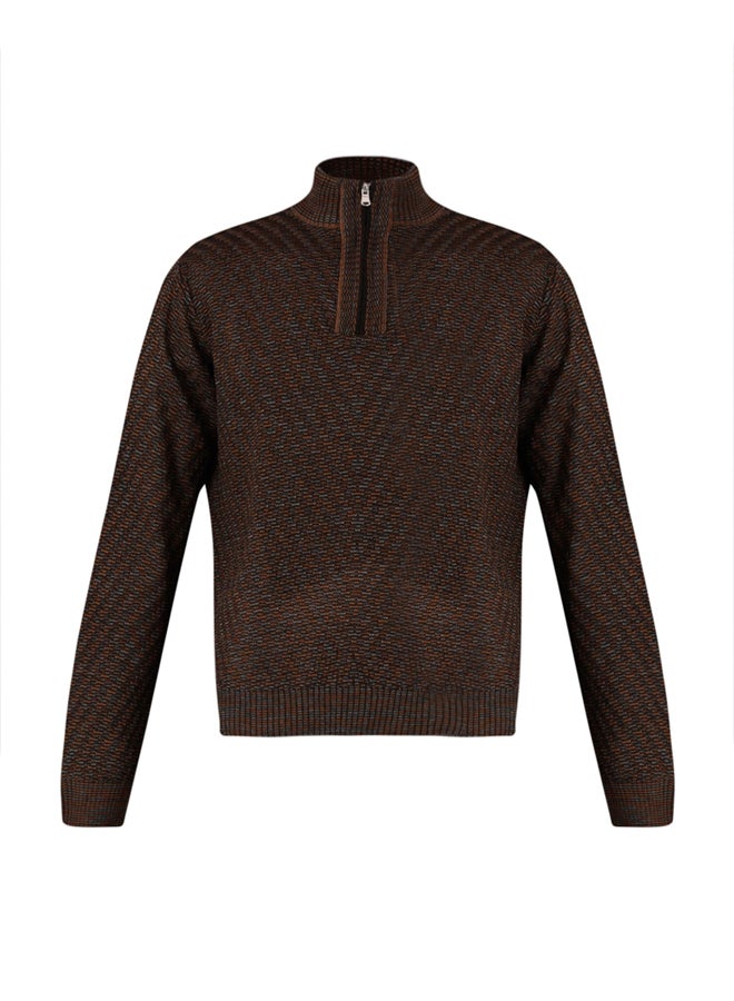 trendyol Brown Slim Fit Slim Cut Half Turtleneck Zippered Knitwear Sweater - Image 5