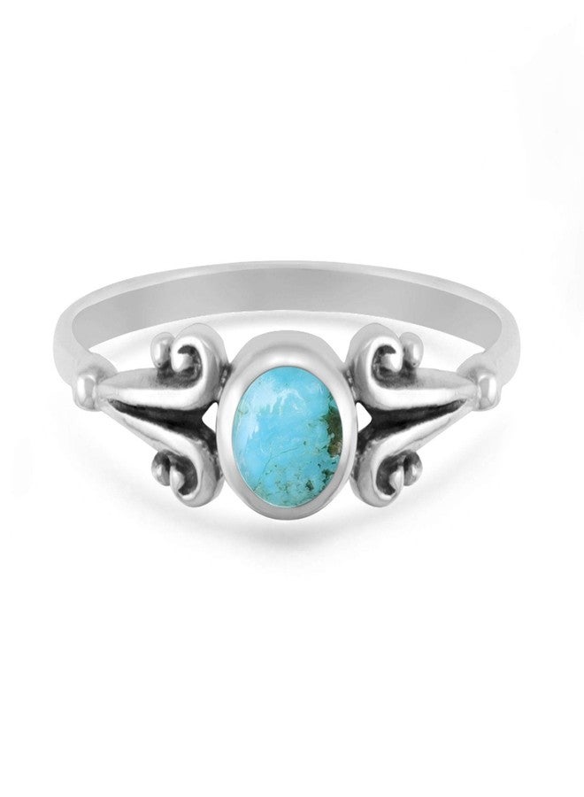 Boma Jewelry Sterling Silver Round Turquoise Ring with Scrolling Side Detail (8) - Image 1