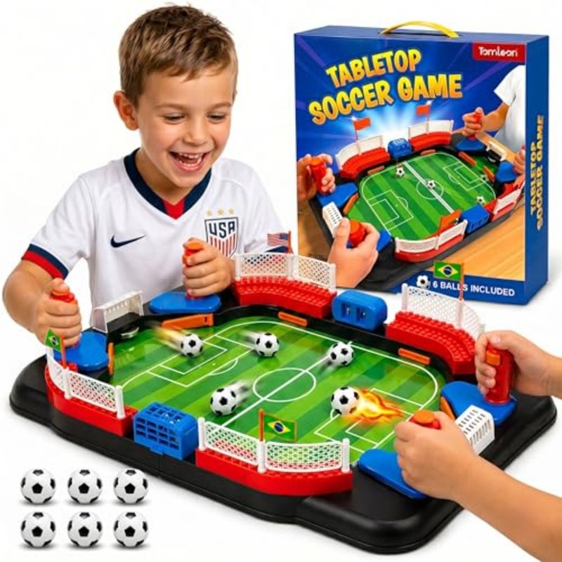 Soccer Toy for - Table Top Foosball Game for 3 4 5 6 7 8-12 Year Old - Interactive Soccer Gift - Mini Football Table Game with Goal Bell, Score Counter and 6 Balls - Easy Set-up Gift - Image 1