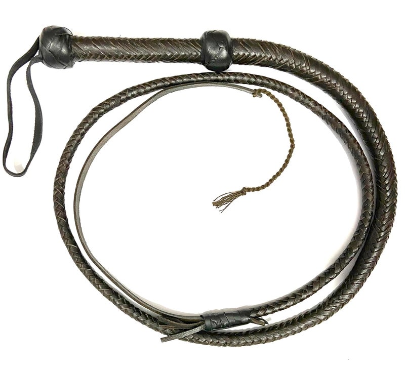 PETS TRIANGLE 6 Feet Leather Bull Whip Hunter for Hours Training Whip with Brown Shade (14 Plaits) - Image 1