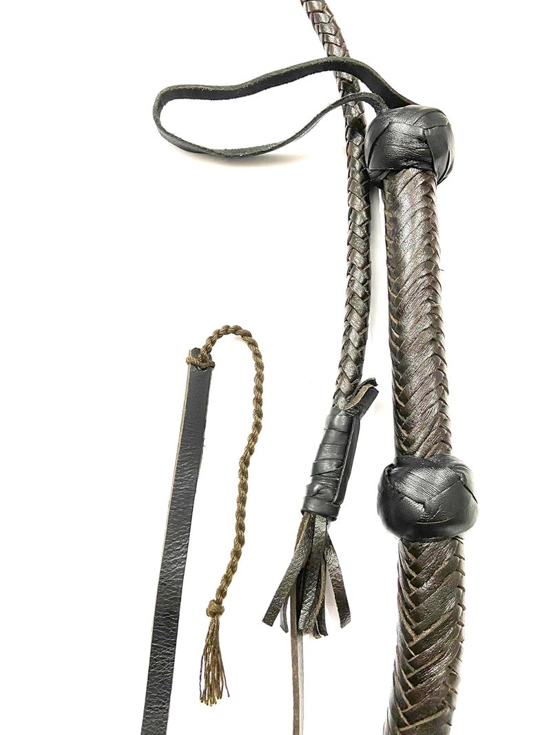 PETS TRIANGLE 6 Feet Leather Bull Whip Hunter for Hours Training Whip with Brown Shade (14 Plaits) - Image 3