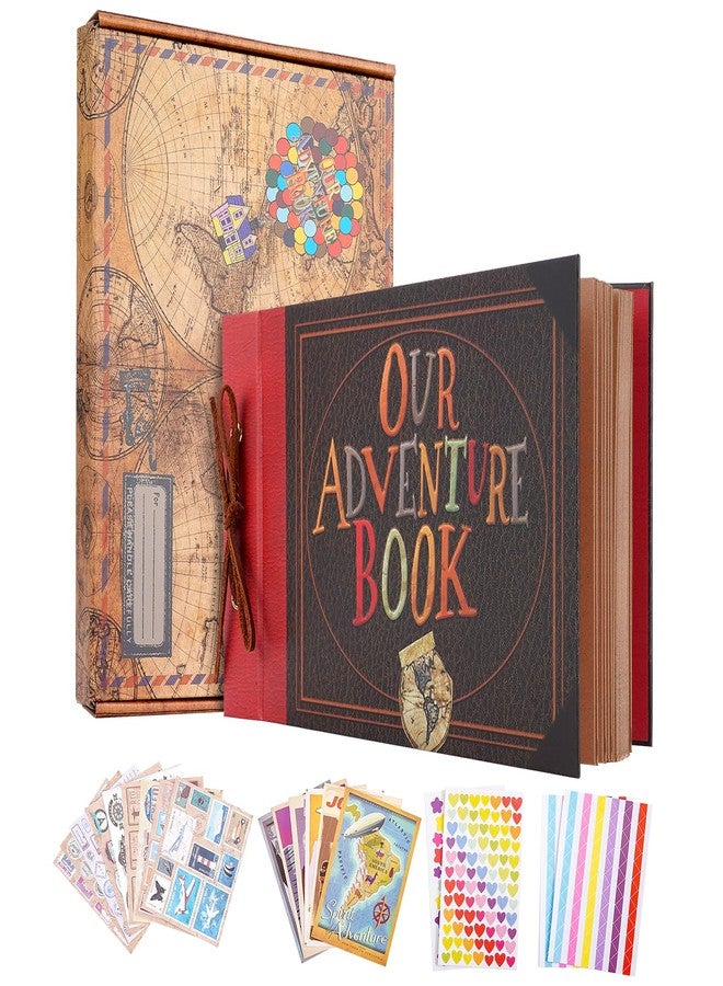 JIMBON Our Adventure Book Scrapbook Album 11.9 X 7.6 Inch 80pages,3d Retro Embossed Letter Hard Cover Movie Up,Memory Book For Couples,DIY Album for Anniversary,Wedding,Travelling,Friends,Family,Couple Gifts - Image 1