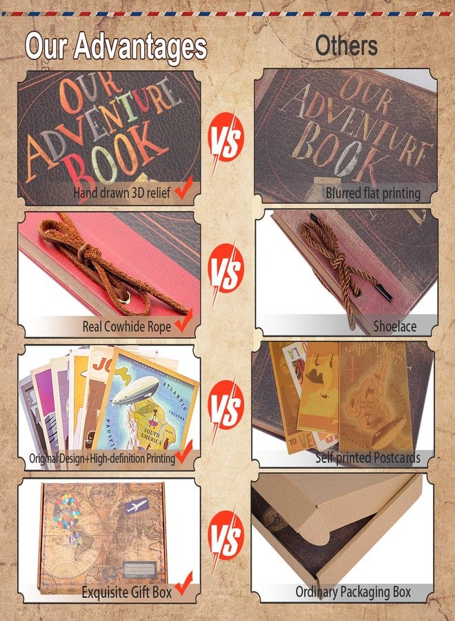 JIMBON Our Adventure Book Scrapbook Album 11.9 X 7.6 Inch 80pages,3d Retro Embossed Letter Hard Cover Movie Up,Memory Book For Couples,DIY Album for Anniversary,Wedding,Travelling,Friends,Family,Couple Gifts - Image 3