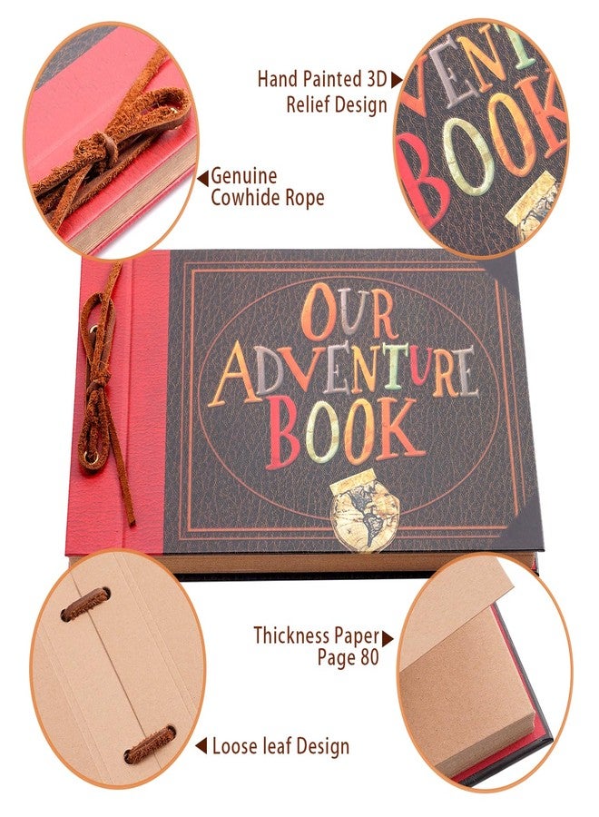 JIMBON Our Adventure Book Scrapbook Album 11.9 X 7.6 Inch 80pages,3d Retro Embossed Letter Hard Cover Movie Up,Memory Book For Couples,DIY Album for Anniversary,Wedding,Travelling,Friends,Family,Couple Gifts - Image 4