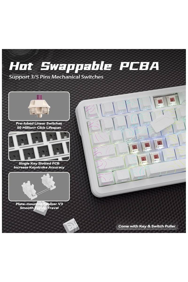 ATTACK SHARK X85Pro Wireless Mechanical Gaming Keyboard – Hot-Swappable – 75% Compact Layout – Smart TFT Display & Metal Knob – Tri-Mode Connection (Bluetooth 5.1, 2.4GHz, USB-C) – RGB Backlight – Gasket Mount – PBT Keycaps – PC Laptop Mac Compatible (White Contour) - Image 5