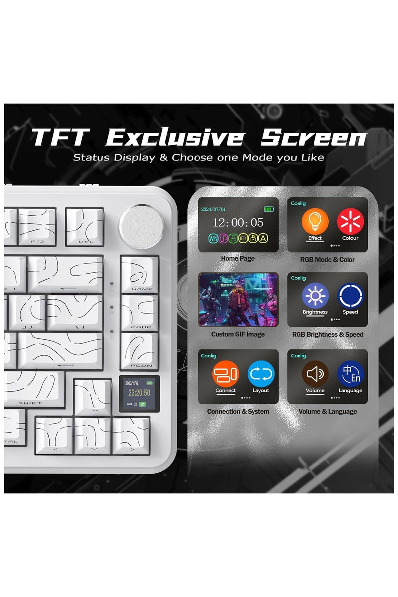 ATTACK SHARK X85Pro Wireless Mechanical Gaming Keyboard – Hot-Swappable – 75% Compact Layout – Smart TFT Display & Metal Knob – Tri-Mode Connection (Bluetooth 5.1, 2.4GHz, USB-C) – RGB Backlight – Gasket Mount – PBT Keycaps – PC Laptop Mac Compatible (White Contour) - Image 3