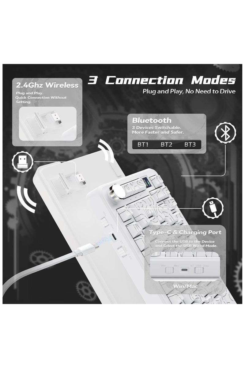 ATTACK SHARK X85Pro Wireless Mechanical Gaming Keyboard – Hot-Swappable – 75% Compact Layout – Smart TFT Display & Metal Knob – Tri-Mode Connection (Bluetooth 5.1, 2.4GHz, USB-C) – RGB Backlight – Gasket Mount – PBT Keycaps – PC Laptop Mac Compatible (White Contour) - Image 4
