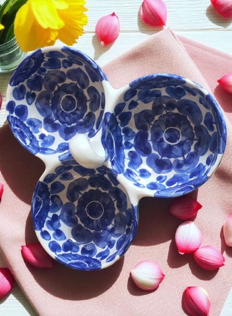 color zone pottery Hand-painted porcelain and pottery nut plate for serving and decoration with 3 distinctive hand-painted eyes - Image 2