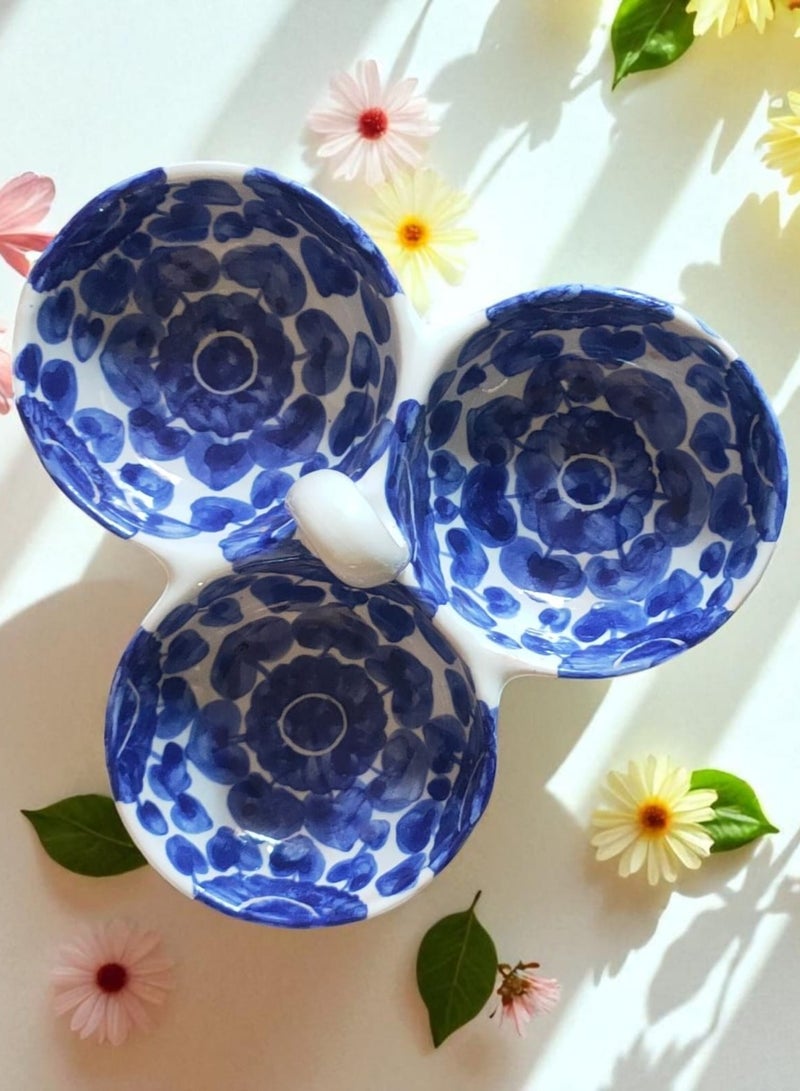 color zone pottery Hand-painted porcelain and pottery nut plate for serving and decoration with 3 distinctive hand-painted eyes - Image 1