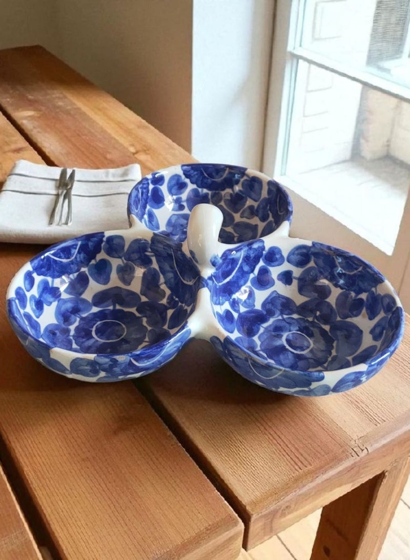 color zone pottery Hand-painted porcelain and pottery nut plate for serving and decoration with 3 distinctive hand-painted eyes - Image 3