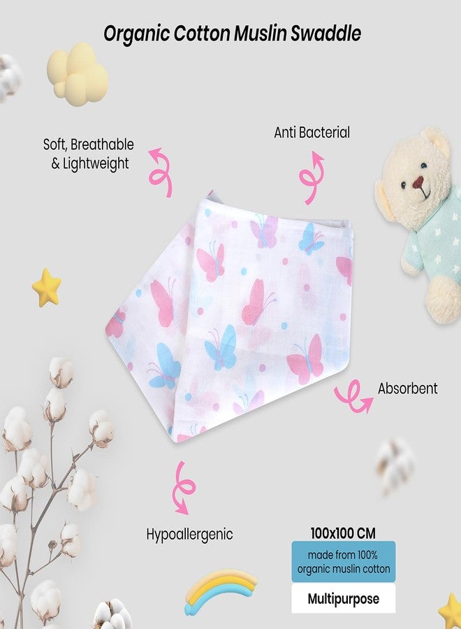Litilish Baby Muslin Swaddle Blankets - Pack of 2 - 100% Cotton Muslin Baby Swaddle Set, Bath Towel, Size-100cm x 100cm - Newborn Swaddle Wraps - Elephant & Butterfly Print - Image 3