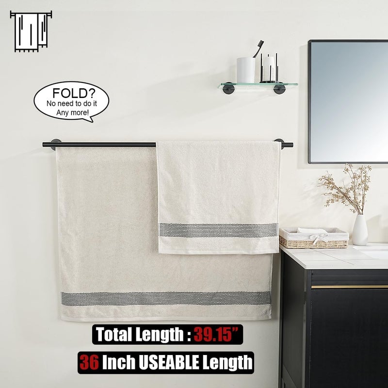JQK Double Towel Bar Black, 39 Inch 304 Stainless Steel Thicken 1mm Towel Rack for Bathroom, Bath Towel Holder Matte Black Wall Mount, Useable Length 36 Inch, TB100L36-PB - Image 3