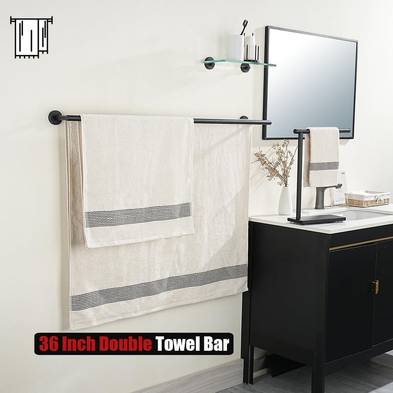 JQK Double Towel Bar Black, 39 Inch 304 Stainless Steel Thicken 1mm Towel Rack for Bathroom, Bath Towel Holder Matte Black Wall Mount, Useable Length 36 Inch, TB100L36-PB - Image 5