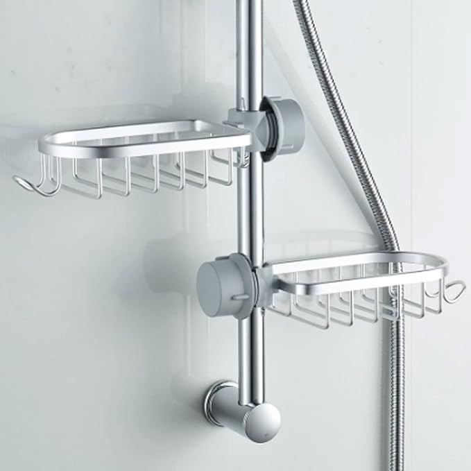 Jukmen Jukmen Stainless Steel Adjusting Multifunctional Over Kitchen Sink Caddy Clamp Faucet Sponge Scrubber Holder Storage Hanging Shelf Draining Bathroom Tap Shampoo Soap Organizer Rack Silver - Image 4